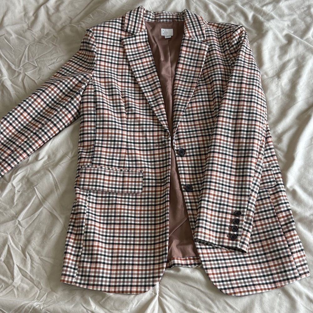 a new day Plaid Blazer in Cream, Brown & Black